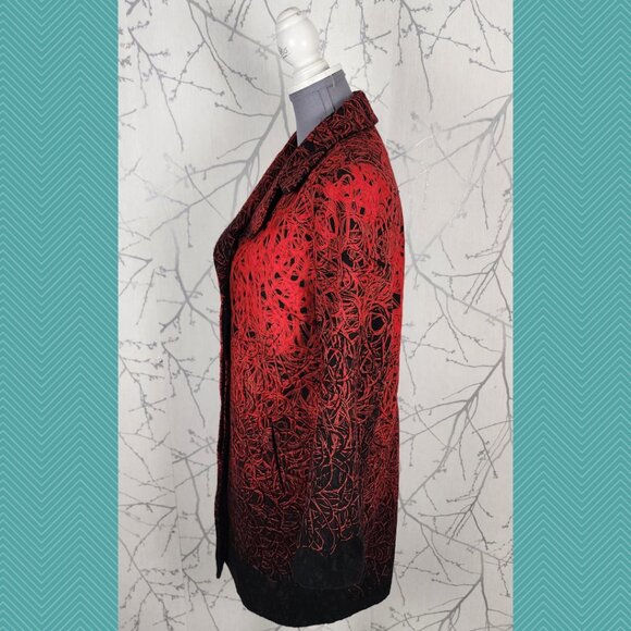 Tribal Red Black Artsy Button Up Long Peacoat Whimsigoth Vampire - Picture 3 of 5